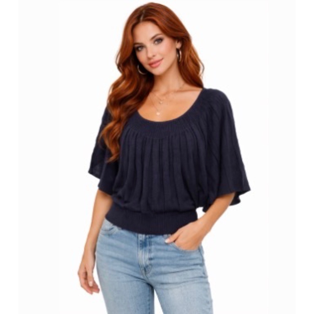 French Connection Draped Batwing Stardust Glitter Wool Blend Sweater Size M